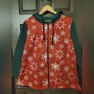 ❄️ Red and green Shein over-sized Christmas snowflake zippered hoodie size 1X ❄️